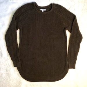 Sonoma Brown, Crew-neck, Long-sleeve, Scooped hemline, Cable knit Sweater